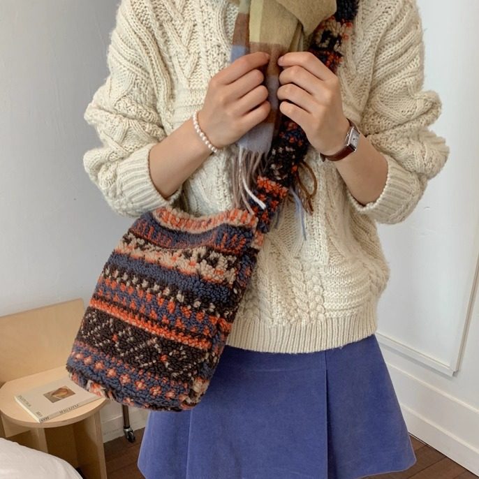 美式民族风复古羊羔毛水桶包包女大容量小众百搭单肩包时尚手提包,箱包皮具/热销女包/男包,通用款女包,淘宝优惠券,粉丝福利购,淘宝优惠卷