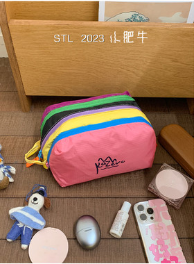 日韩风撞色手拿包女便携防水多功能化妆收纳包多巴胺色彩小包包