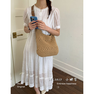 超火ins法式编织托特包包女小众单肩手提草编包度假风文艺通勤包