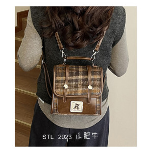 英伦复古格纹剑桥双肩包包女高级感学院风小众书包2026新款 小背包