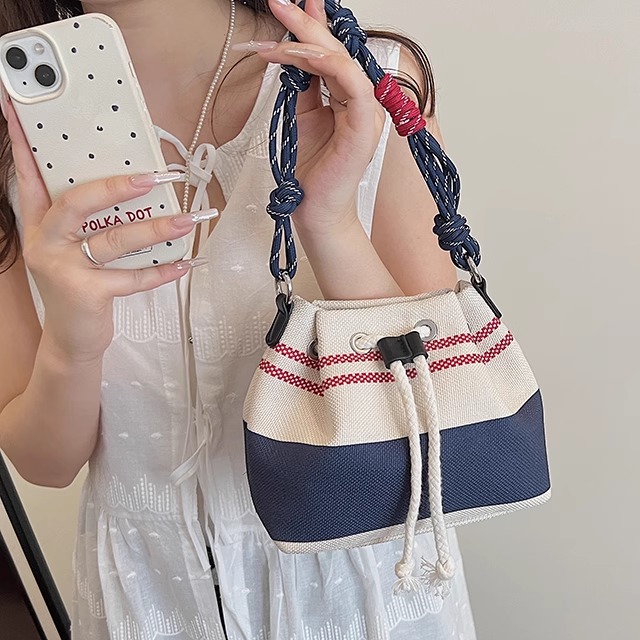 美式小众帆布水桶包包女夏季