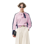 N·MORE设计师品牌 拼色镂空领口羊绒衫