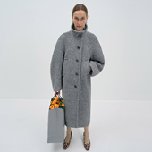 NMORE设计师品牌 大衣 雅灰色骆马绒立领直身长款 25冬季 新款