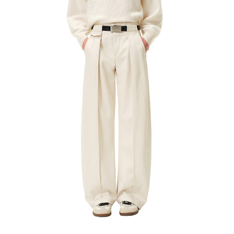 N·MORE设计师品牌 白色解构宽袢设计感直筒宽松加厚绒牛仔裤女