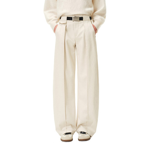 N·MORE设计师品牌 白色解构宽袢设计感直筒宽松加绒牛仔裤女