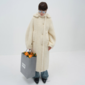 N·MORE设计师品牌 大衣 暖茶白连帽羊羔毛长款 25冬季 新款