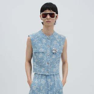 新款 25秋季 箱型竹节提花牛仔马甲 李沛恩同款 NMORE设计师品牌