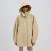 新款 N·MORE设计师品牌 25冬季 麦浪黄连帽复合针织廓形羊毛外套