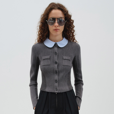 【白鹿同款】NMORE设计师品牌 25冬季新款梭织领起梗撞色针织开衫