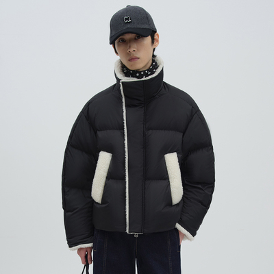 NMORE设计师品牌 25冬季新款 隐秘黑装饰羊羔毛短款羽绒服