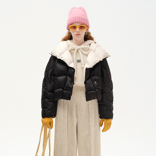 N·MORE设计师品牌 冬季小个子面包连帽短款羽绒服女设计感小众