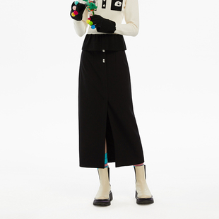 N·MORE设计师品牌 夜幕蓝魔力高腰开衩长裙 秋冬