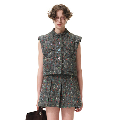 N·MORE设计师品牌 彩带装饰短款羽绒坎肩马甲背心女