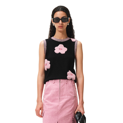 N·MORE设计师品牌 隐秘黑“笑开花”嵌花针织马甲