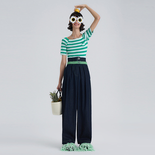 饰腰长裤 藏蓝绿双色牛仔装 春夏 N·MORE设计师品牌