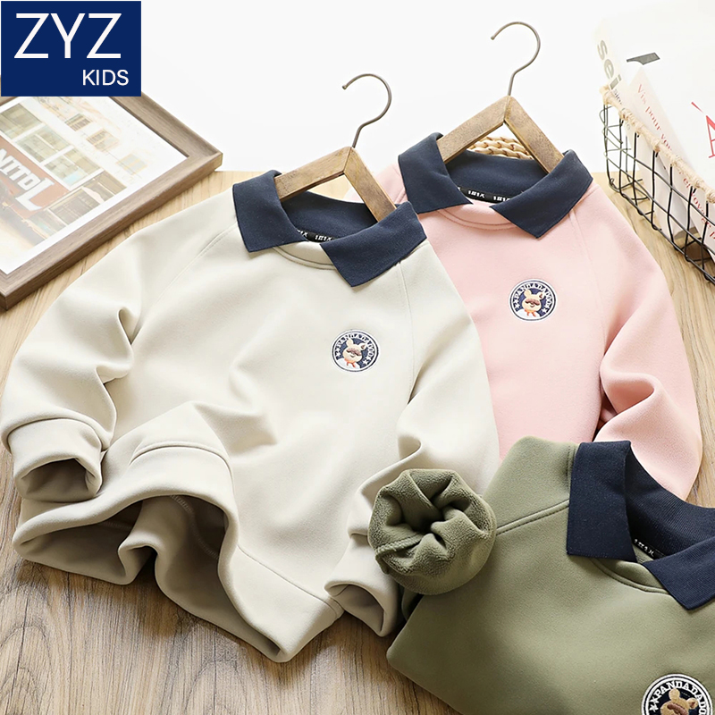 男童冬款加绒加厚保暖POLO领卫衣