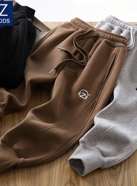 男童加绒裤子秋冬季新款儿童一体绒保暖卫裤中大童束脚加厚运动裤