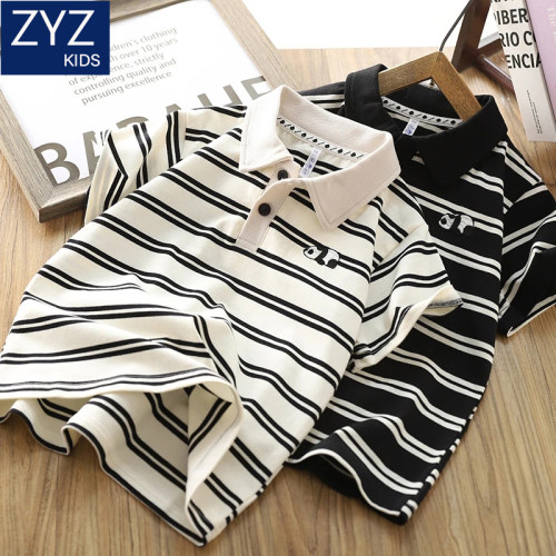 男童夏装纯棉酷帅条纹短袖T恤衫