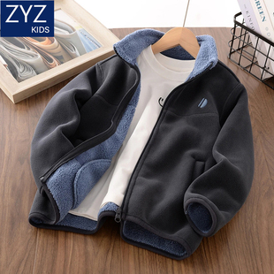 男童冬季加绒加厚外套2025新款大童儿童洋气防风摇粒绒保暖抓绒衣