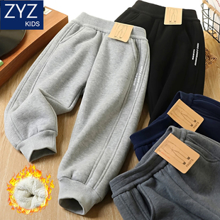 男童冬季加绒卫裤一体绒中大童儿童洋气羊羔绒加厚保暖运动裤子冬