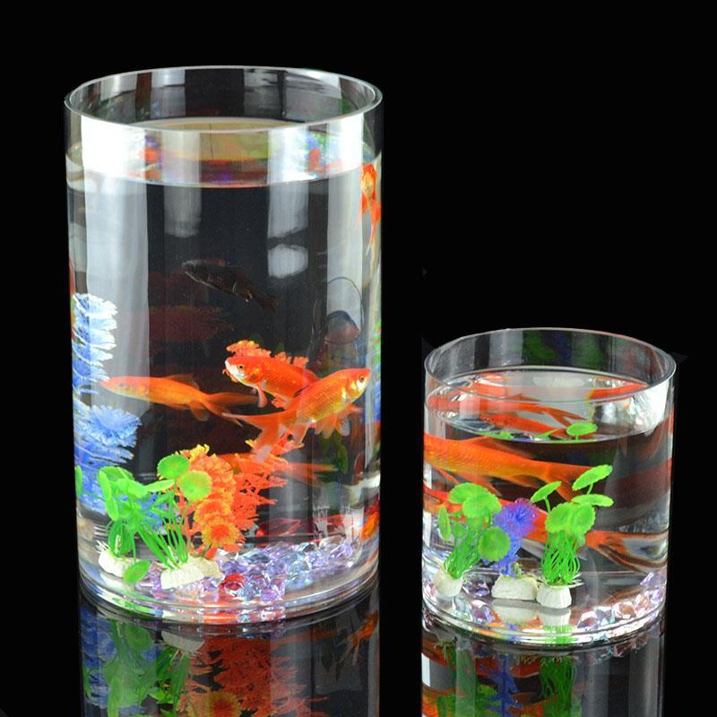 圆柱形pc亚克力直筒客厅小型落地桌面透明塑料非玻璃鱼缸摔裸缸