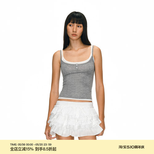 PUKI 莱赛尔天丝微透假两件吊带 质感亨利领背心