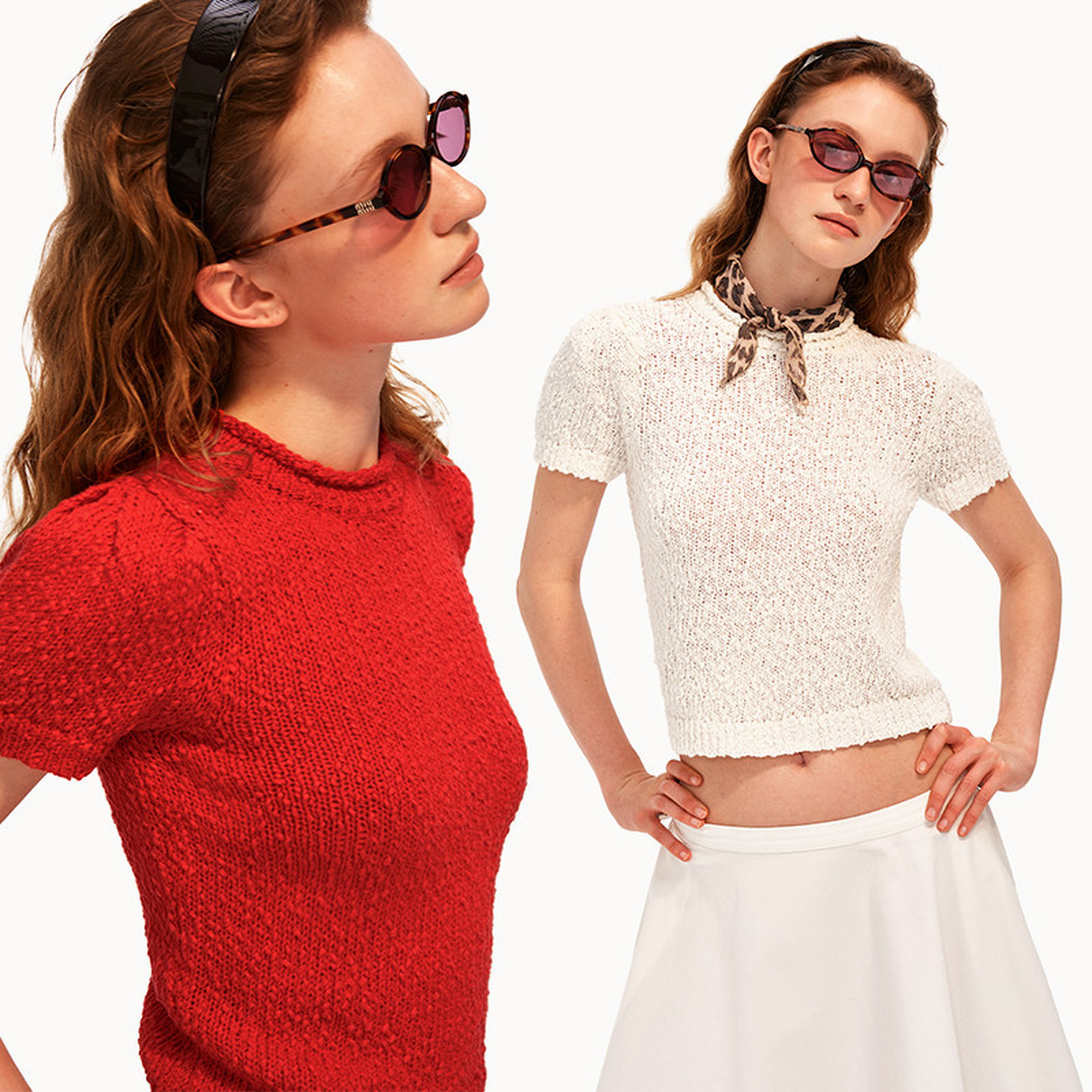 PUKI 特种肌理纱 半高领卷边粗针短袖 复古透气泡泡袖上衣