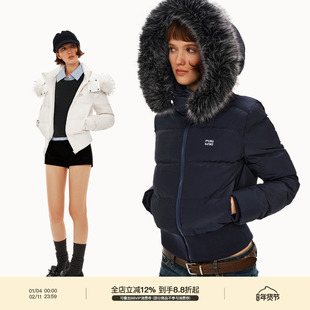 PUKI 高密90白鸭绒 氛围感可拆卸毛领连帽短款收腰羽绒服