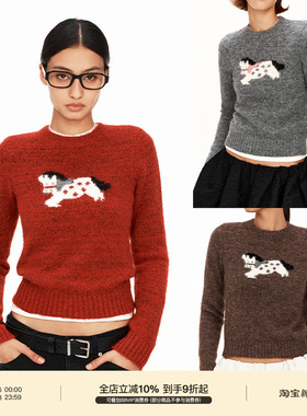 PUKI「马年限定」经典趣味小马提花刺绣正肩圆领羊毛毛衣