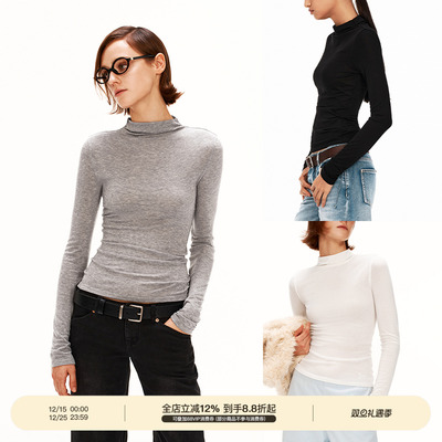 PUKI 王炸小高领 天丝绵羊毛堆堆领打底衫修身显瘦微弹长袖