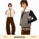 PUKI「双面两穿」环保羊羔绒马甲 原创复古格纹高领百搭拉链外套