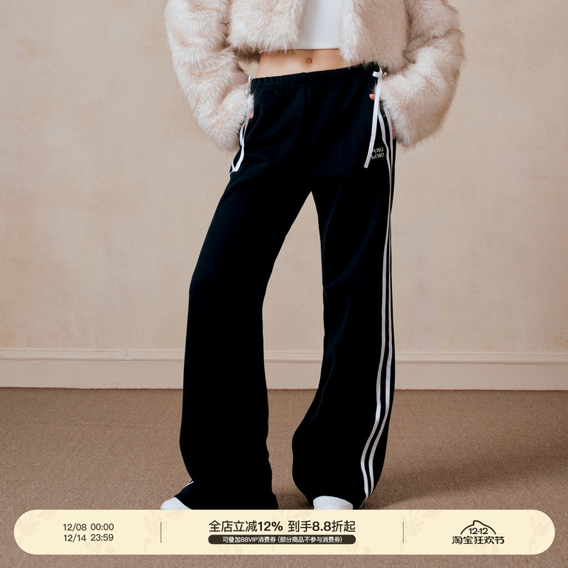 PUKI运动低腰蝴蝶结加厚长裤