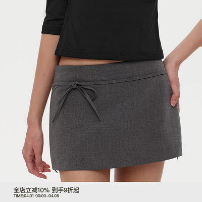 PUKI 「多穿法」复古系带可拆卸蝴蝶结 低腰包臀西装半身mini裙裤