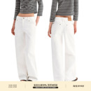 中低腰休闲白色直筒阔腿纯棉牛仔裤 PUKI 原创经典