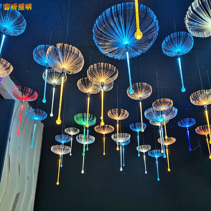 酒吧氛围装饰灯七彩光纤水母吊灯