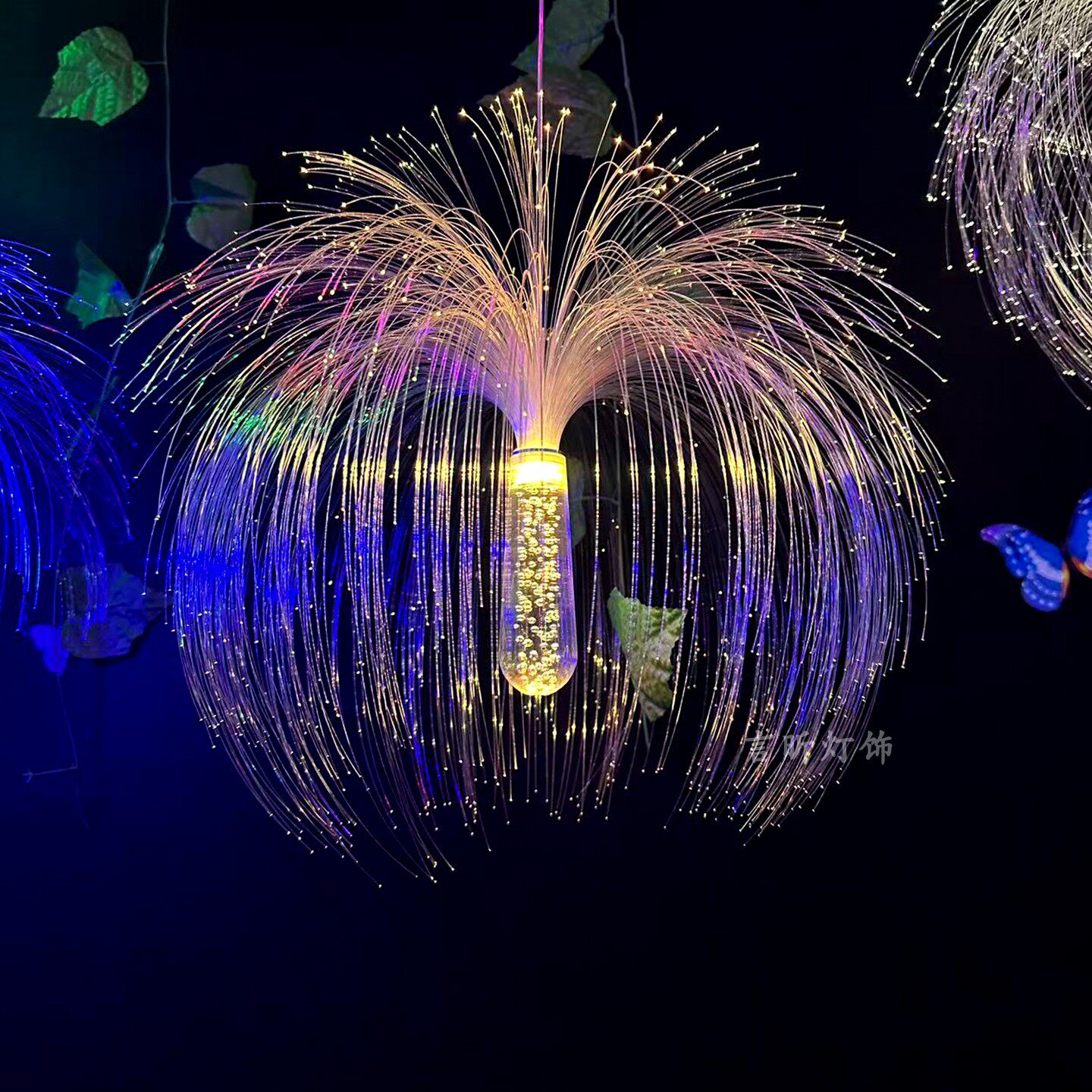 网红酒吧宴会厅氛围吊灯七彩变色光纤水母灯音乐餐厅休闲娱乐装饰