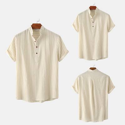 Thin Point-Neck Striped Pullover Shirt薄款尖领条纹套头衬衫男