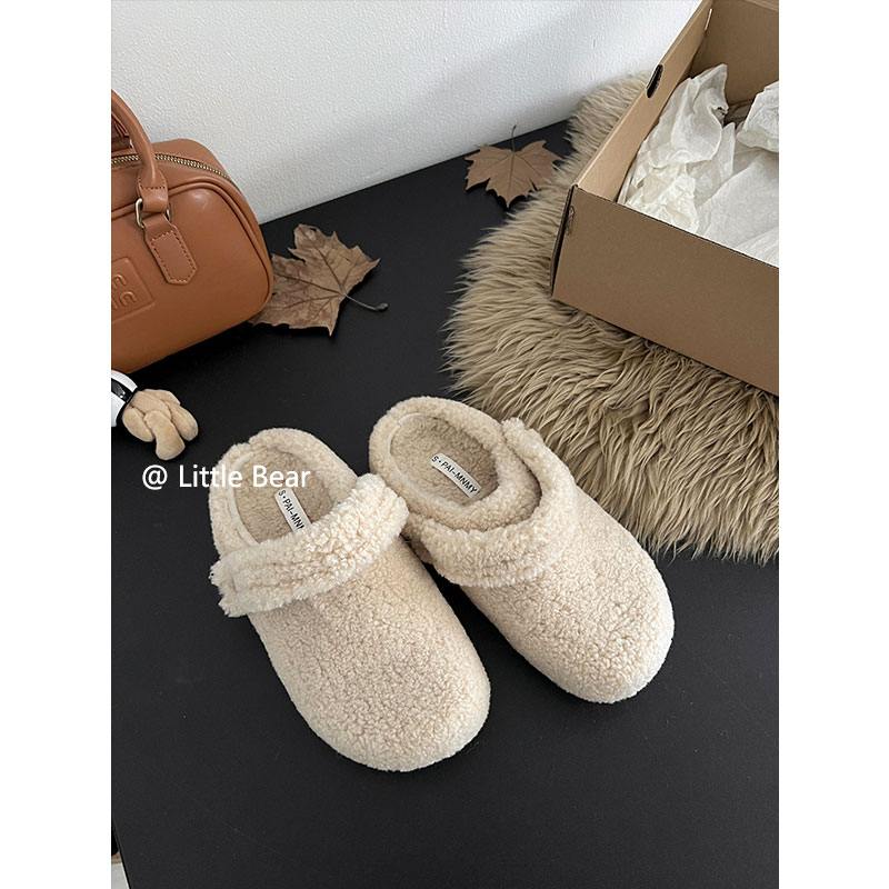 小熊出走可爱厚底毛毛勃肯半拖