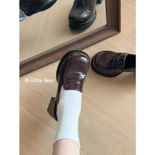单鞋 小熊出走小个子增高9cm粗高跟乐福鞋 女日系百搭JK制服小皮鞋