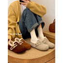 小熊出走加绒软底花边勃肯鞋女2025新款秋冬一脚蹬毛毛鞋保暖棉鞋