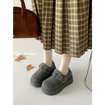 小熊出走韩系增高6cm加绒勃肯鞋