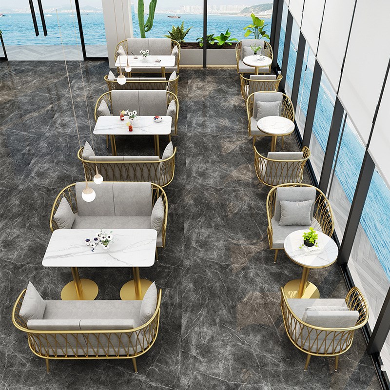 北欧简约铁艺沙发 网红餐厅双人沙发组合 咖啡厅奶茶店卡座沙发