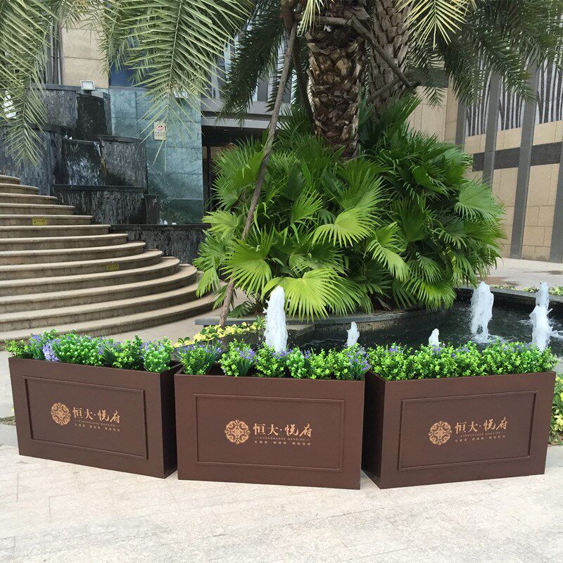 铁艺户外花箱室外成品花槽镀锌板花池可移动花架小区景观移动花坛