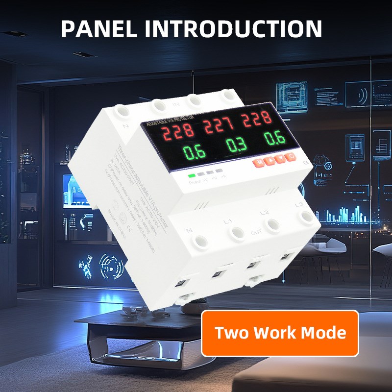 3 P +N导轨电压表电流表可调过欠压限流保护监视器六位数字显示