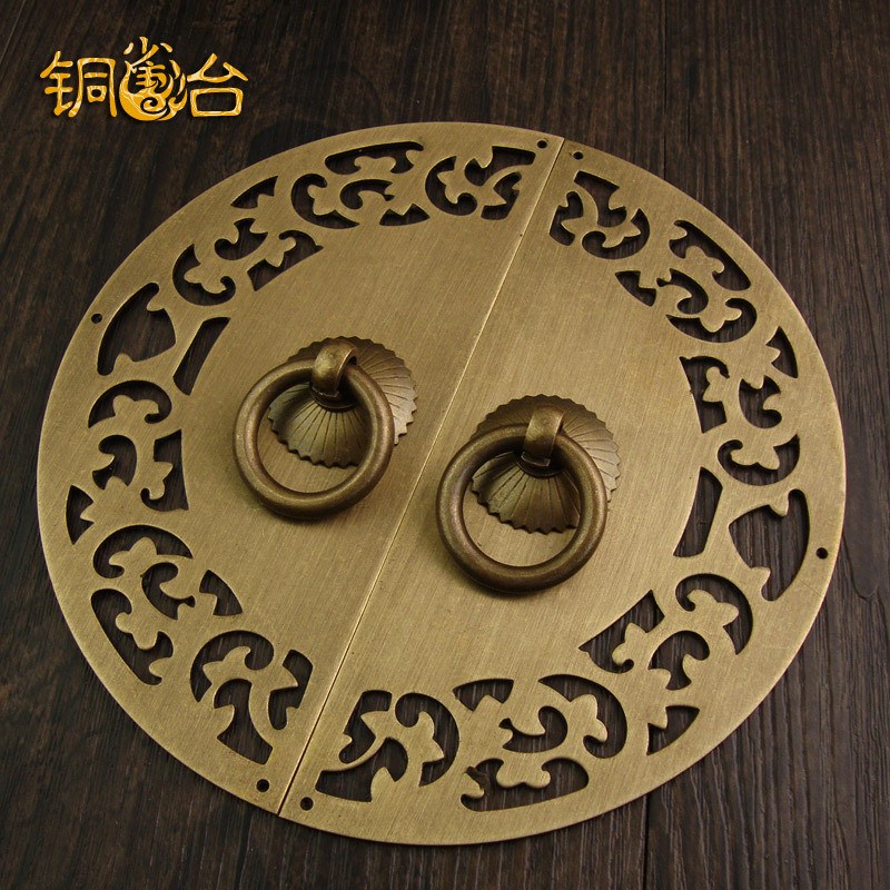 镂空圆形铜雕橱柜拉手 中式仿古明清旧式家具铜锁环复古柜门把手