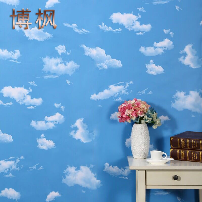 墙纸自粘PVC幼儿园儿童房蓝天白云天花板吊顶墙贴纸壁纸