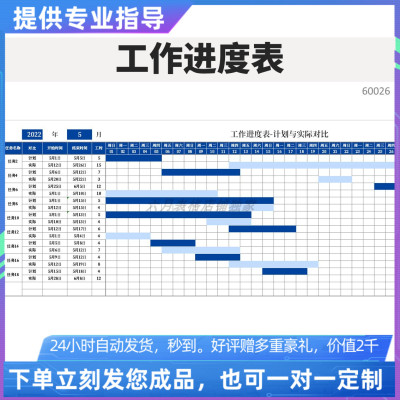 原创设计精品工作进度表-计划与实际对比EXCEL表格定制