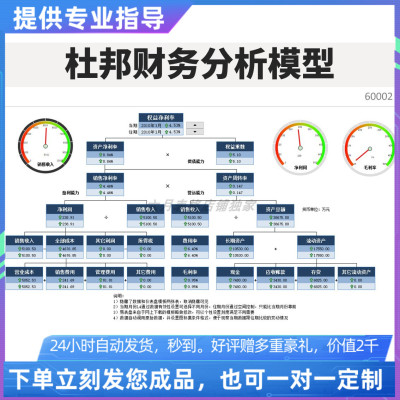 杜邦财务分析模型动态图表仪表盘树状图EXCEL表格定制