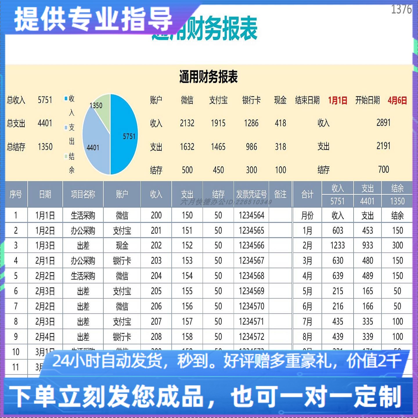 原创设计通用财务报表EXCEL表格WPS系统定制