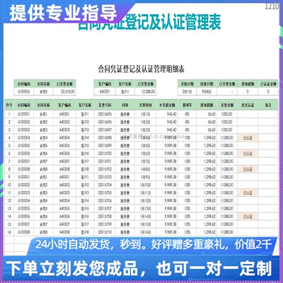 原创设计合同发票登记及认证管理表EXCEL表格WPS系统定制